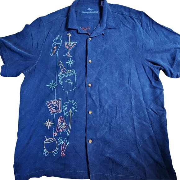 Tommy Bahama Mens XL Blue Silk Hawaiian Shirt "Happy New Year 2020" Graphic - Picture 10 of 10